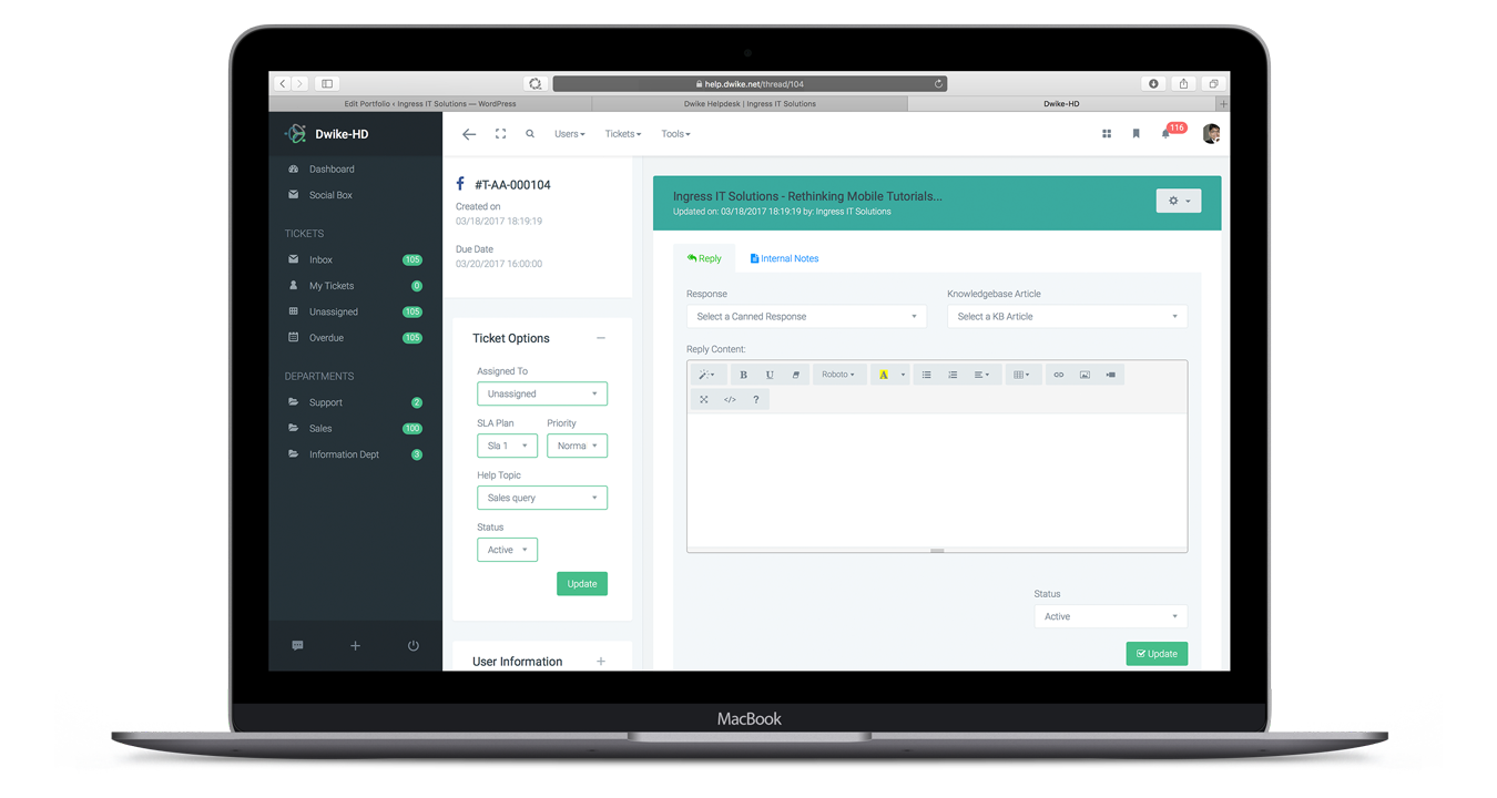 Dwike Helpdesk Ticket View